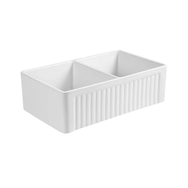 Fregadero de cocina de cerámica de dos cuencos profundos del delantal de la porcelana del fregadero blanco moderno de la granja