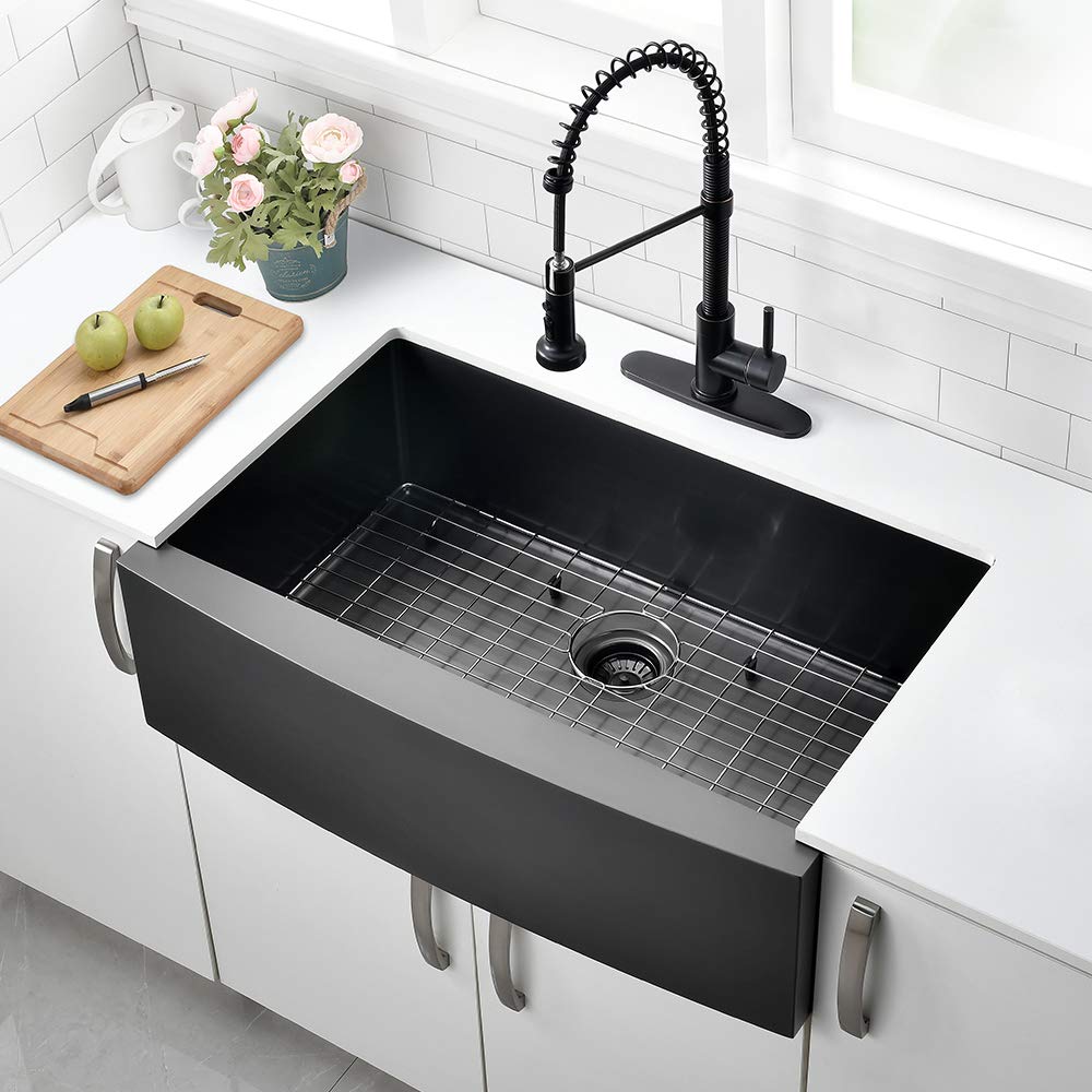 16 Gauge Gunmetal Black Stainless Steel Farmhouse Sink Apron Front Kitchen Sink 16 Gauge Gunmetal Black Stainless Steel Farmhouse 16 Gauge Gunmetal Black Stainless Steel Farmhouse Sink Apron Front Kitchen Sink