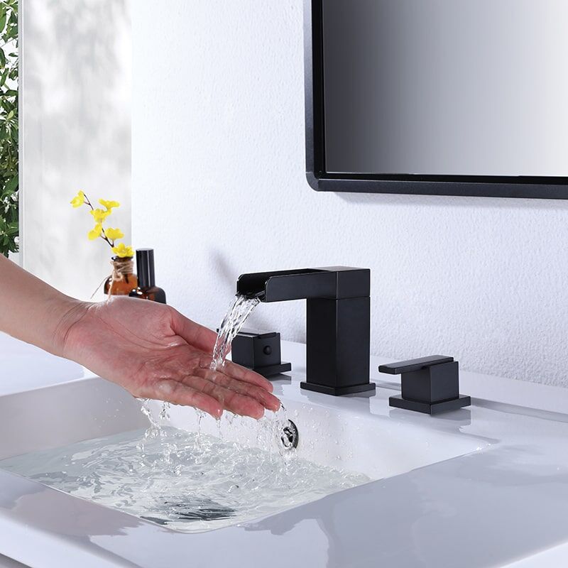 MOPO 2 Handle 3 Hole Waterfall Bathroom Faucet Vanity Sink Faucets 2 Handle 3 Hole Widespread Matte Black Waterfall Bathroom Faucet Vanity Sink Faucet 3 MOPO 2 Handle 3 Hole Waterfall Bathroom Faucet Vanity Sink Faucets - Image 4