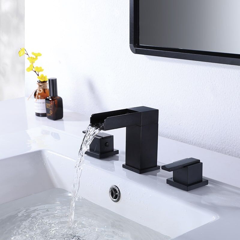 MOPO 2 Handle 3 Hole Waterfall Bathroom Faucet Vanity Sink Faucets 2 Handle 3 Hole Widespread Matte Black Waterfall Bathroom Faucet Vanity Sink Faucet 4 MOPO 2 Handle 3 Hole Waterfall Bathroom Faucet Vanity Sink Faucets - Image 2