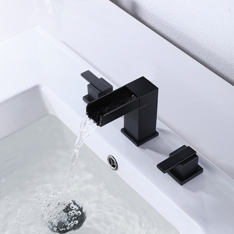 MOPO 2 Handle 3 Hole Waterfall Bathroom Faucet Vanity Sink Faucets 2 Handle 3 Hole Widespread Matte Black Waterfall Bathroom Faucet Vanity Sink Faucet 5 MOPO 2 Handle 3 Hole Waterfall Bathroom Faucet Vanity Sink Faucets - Image 3