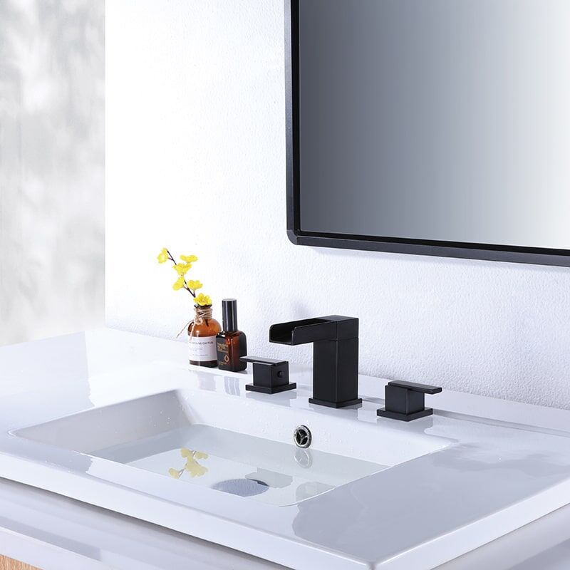 MOPO 2 Handle 3 Hole Waterfall Bathroom Faucet Vanity Sink Faucets 2 Handle 3 Hole Widespread Matte Black Waterfall Bathroom Faucet Vanity Sink Faucet 6 MOPO 2 Handle 3 Hole Waterfall Bathroom Faucet Vanity Sink Faucets - Image 7