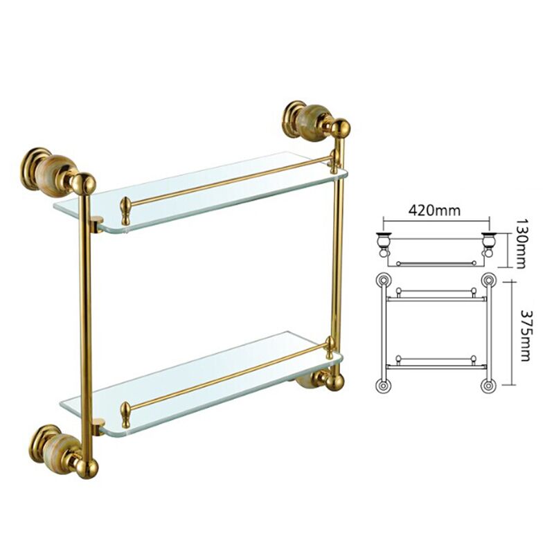 Bathroom accessories wall solid brass chrome finish with Tempered double layer glass shelf for Bathroom Bathroom accessories wall solid brass chrome finish with Tempered double layer glass shelf for Bathroom 2012A size Bathroom accessories wall solid brass chrome finish with Tempered double layer glass shelf for Bathroom - Image 2