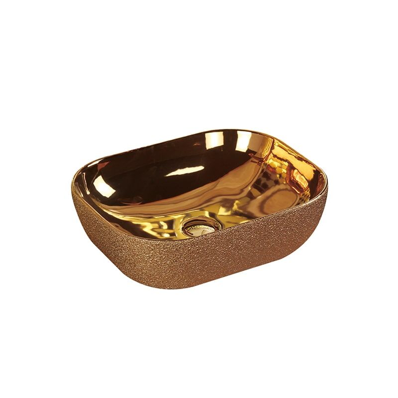 Square Rose Gold Washbasin Bathroom Ceramic Bathroom Countertop Golden Washbasin Sink Hotel gilded wash basin Bathroom vanity min 7 Home Smooth Basin Gold Finish