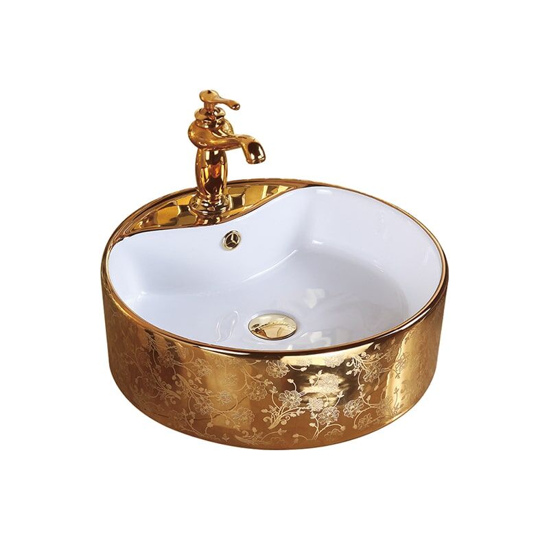 Factory Direct Sales Golden Oval Counter Top Mounted Bathroom High Quality Washbasin Irregular Countertop Bathroom Sink 2 Countertop Bathroom Sink Ceramic Basin Container Washbasin Gold