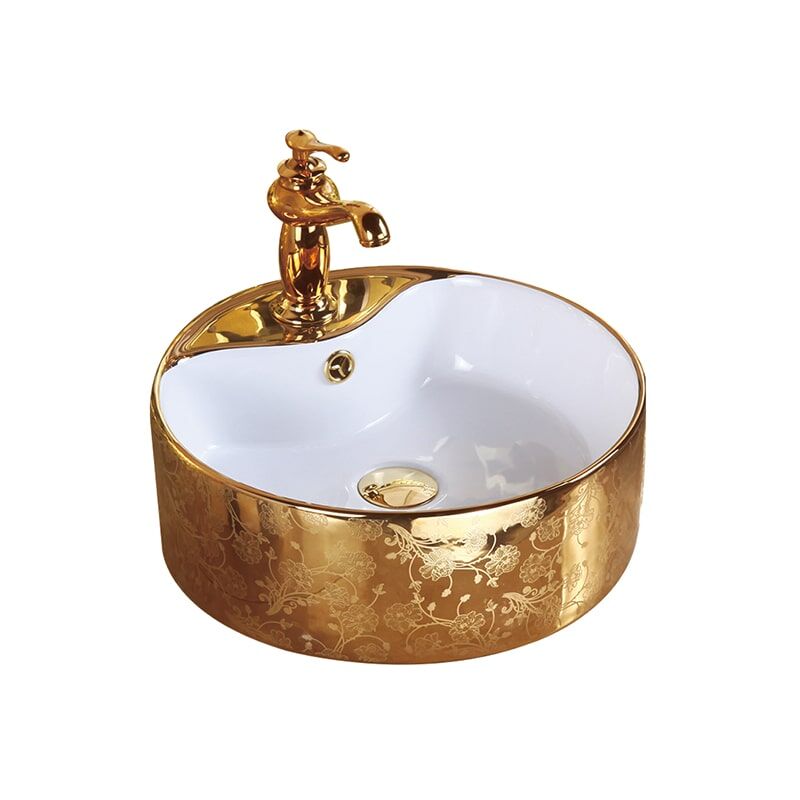 Factory Direct Sales Golden Oval Counter Top Mounted Bathroom High Quality Washbasin Irregular Countertop Bathroom Sink 7 Bathroom Ceramic Rose Gold Plated Sink Washbasin