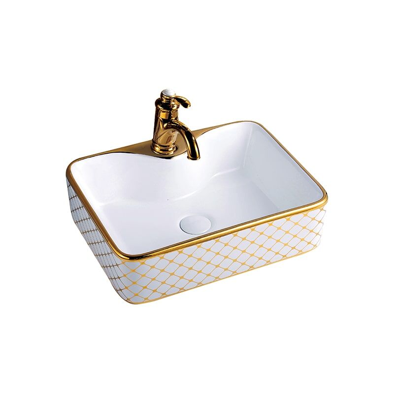 China Hot Sale New Square Electropating Golden Edge Art Basin Hotel MP Ceramic 0343 Luxury square bathroom vanity 1 Square Gold Ceramic Art Basin