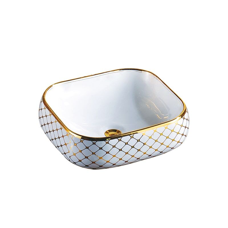 China Hot Sale New Square Electropating Golden Edge Art Basin Hotel MP Ceramic 0343 Luxury square bathroom vanity 2 Square Gold Ceramic Art Basin