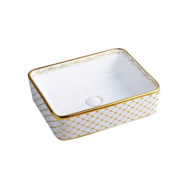 China Hot Sale New Square Electropating Golden Edge Art Basin Hotel MP Ceramic 0343 Luxury square bathroom vanity 5 Best Selling Single Hole Square Gold Print Ceramic Bathroom Art Basin