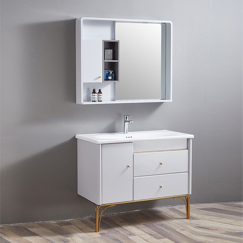 Modern Design Bathroom Furniture Small Size Floor Standing Solid Wood Bathroom Cabinet cabinet MP 2219 10 min 1 White and Gold Bathroom Vanity Cabinet