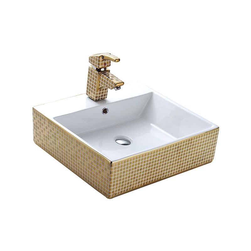 Hot Sale Golden Bathroom Sink Vanity, Ceramic Golden Bathroom Countertop Mount Basin Sink MP Ceramic W0472 round wash basin 10 square bathroom sink
