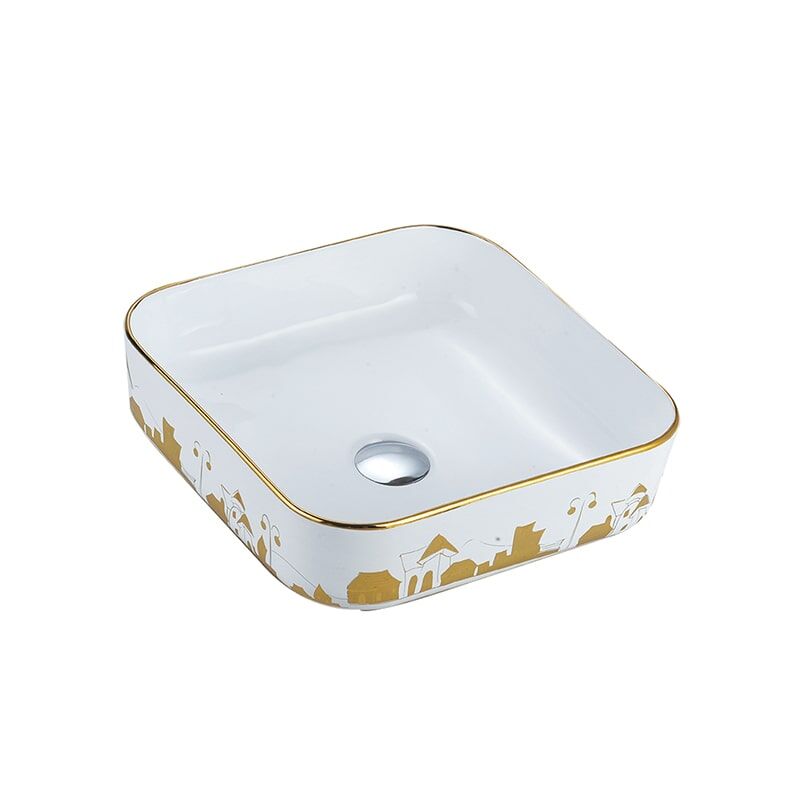 Hot Sale Golden Bathroom Sink Vanity, Ceramic Golden Bathroom Countertop Mount Basin Sink MP Ceramic W0472 round wash basin 2 golden sink ceramic bowl bathroom container basin for hotel bathroom