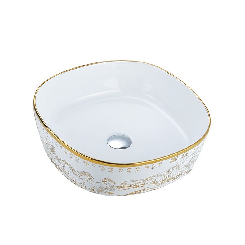 Hot Sale Golden Bathroom Sink Vanity, Ceramic Golden Bathroom Countertop Mount Basin Sink MP Ceramic W0472 round wash basin 4 Luxury Gold Decorative Ceramic Art Basin
