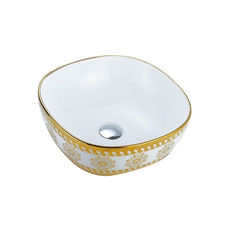 Hot Sale Golden Bathroom Sink Vanity, Ceramic Golden Bathroom Countertop Mount Basin Sink MP Ceramic W0472 round wash basin 5 Luxury Gold Decorative Ceramic Art Basin