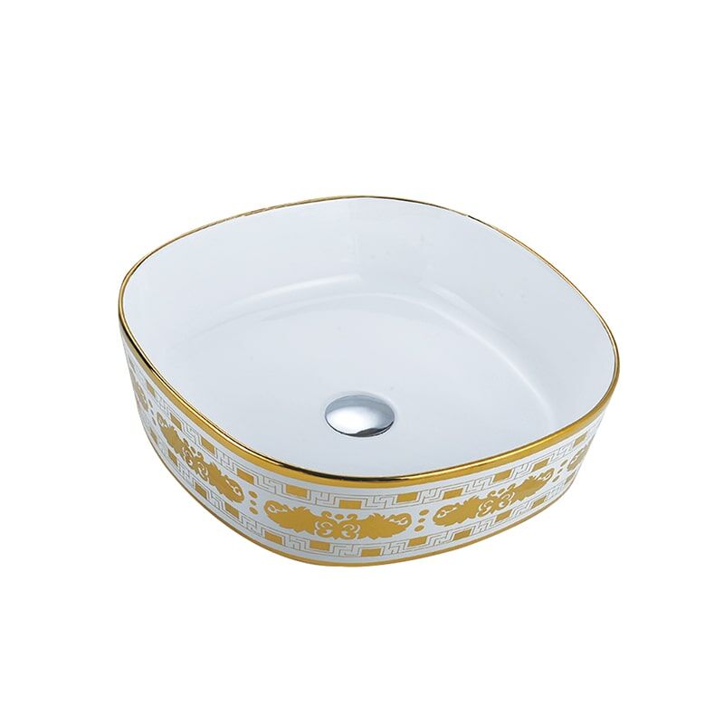 Hot Sale Golden Bathroom Sink Vanity, Ceramic Golden Bathroom Countertop Mount Basin Sink MP Ceramic W0472 round wash basin 6 Luxury Gold Decorative Ceramic Art Basin