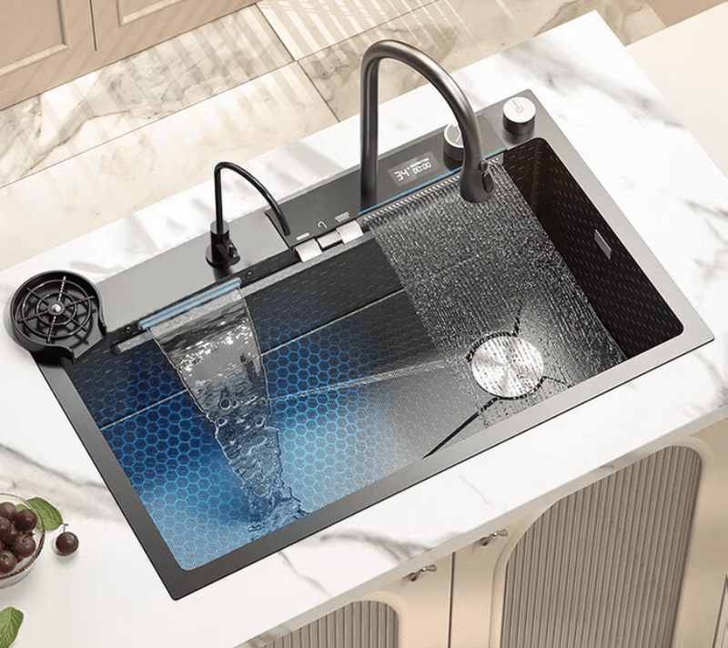 Smart Kitchen Sink Nano Black Handmade Kitchen Sink Double Waterfalls Kitchen Sink with Digital Display 2024 Popular Smart Kitchen Sink Nano Smart Kitchen Sink Nano Black Handmade Kitchen Sink Double Waterfalls Kitchen Sink with Digital Display