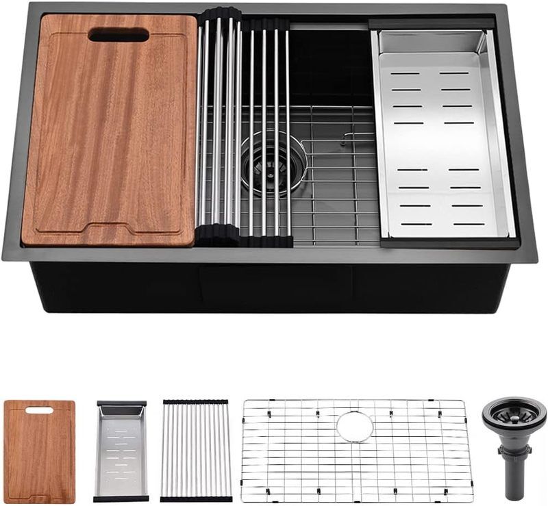 Kitchen Sink Workstation Undermount Sink Black Stainless Steel Single Bowl Kitchen Sink 24 Inches Black Built in Kitchen Kitchen Sink Workstation Undermount Sink Black Stainless Steel Single Bowl Kitchen Sink