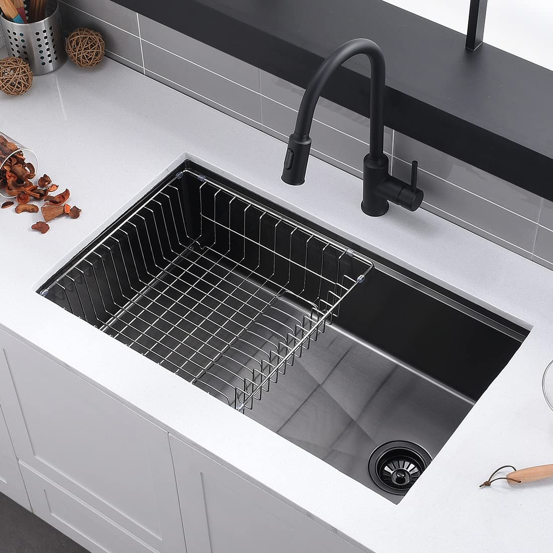 30 Inch Workstation Black Stainless Steel Kitchen Sink Offset Drain Undermount Kitchen Sink 30 Inch Workstation Black Stainless Steel Kitchen 30 Inch Workstation Black Stainless Steel Kitchen Sink Offset Drain Undermount Kitchen Sink