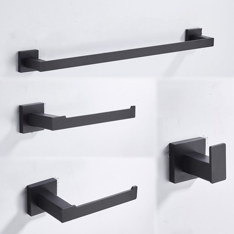 4 Pieces Square Design Matte Black Wall Mount 304 Stainless Steel Bathroom Accessories 4 Pieces Square Design Matte Black 4 Pieces Square Design Matte Black Wall Mount 304 Stainless Steel Bathroom Accessories