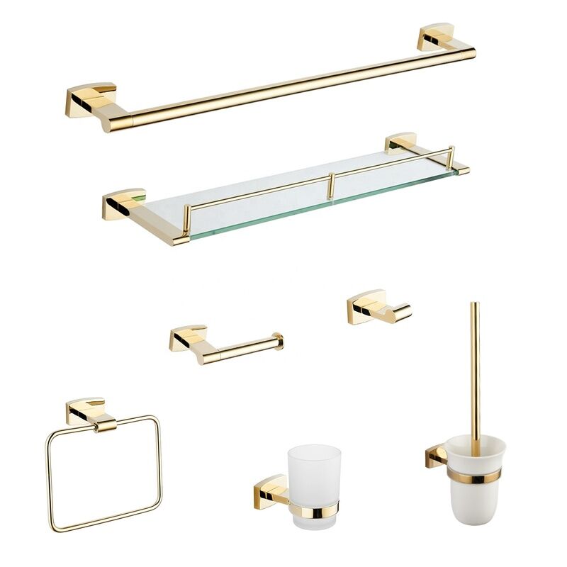 6 Pieces Gold Brass Luxury Bathroom Design Wall Mount Bathroom Accessories 6 Pieces Gold Brass Luxury Bathroom 6 Pieces Gold Brass Luxury Bathroom Design Wall Mount Bathroom Accessories
