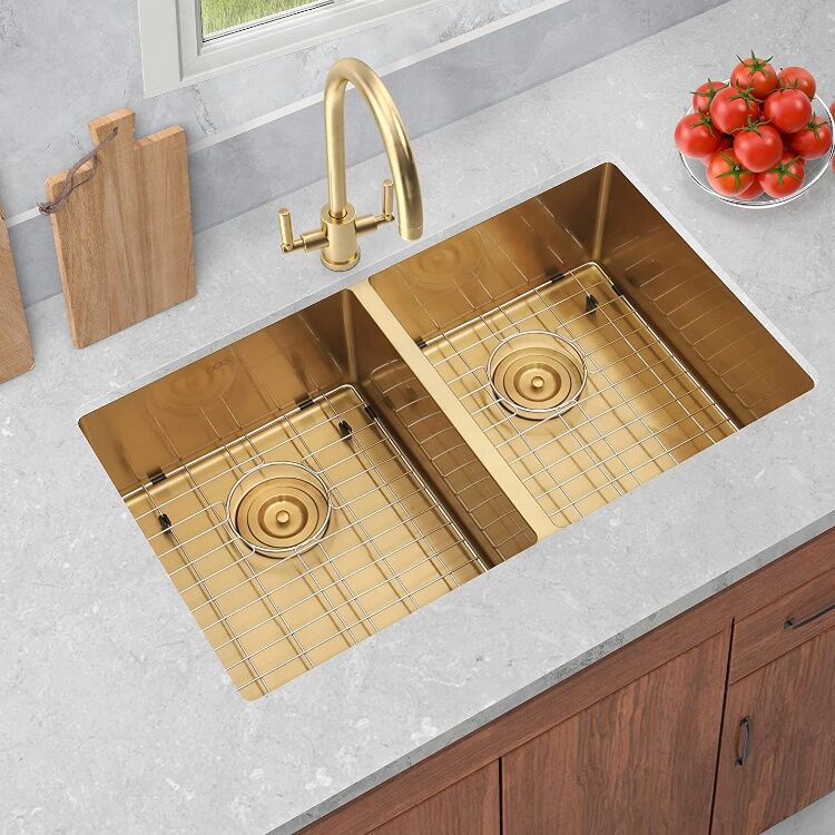 Above Counter Nano Gold Double Bowl Double Bowl Handmade Kitchen 304 Stainless Steel Sink Above Counter Nano Gold Double Bowl Double Above Counter Nano Gold Double Bowl Double Bowl Handmade Kitchen 304 Stainless Steel Sink