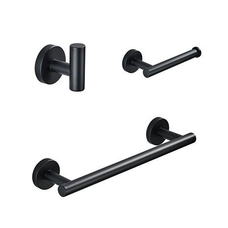 Black 3 Pieces Round Design 304 Stainless Steel Bathroom Accessories Black 3 Pieces Round Design 304 Black 3 Pieces Round Design 304 Stainless Steel Bathroom Accessories