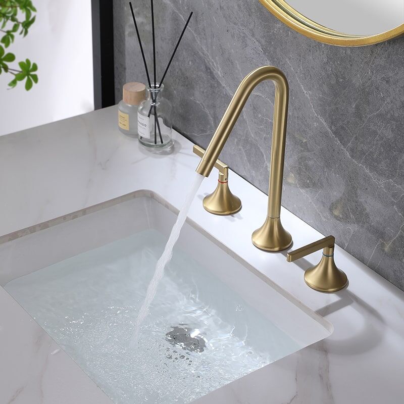 Brushed Gold Bathroom Faucet 2 Handle 3 Hole Brass Sink Faucet Bathroom Basin Water Mixer Taps For Bathroom Brushed Gold Bathroom Faucet 2 Handle 3 Hole Brass Sink Faucet Bathroom Basin Water Mixer Taps For Bathroom 10 Brushed Gold Bathroom Faucet 2 Handle 3 Hole Brass Sink Faucet Bathroom Basin Water Mixer Taps For Bathroom - Image 2