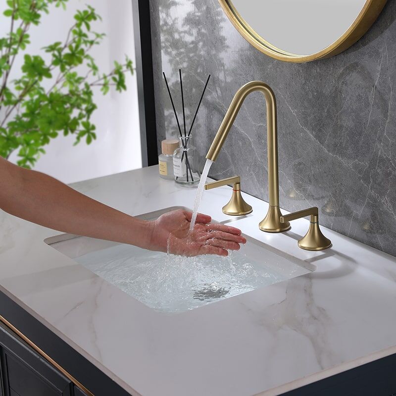 Brushed Gold Bathroom Faucet 2 Handle 3 Hole Brass Sink Faucet Bathroom Basin Water Mixer Taps For Bathroom Brushed Gold Bathroom Faucet 2 Handle 3 Hole Brass Sink Faucet Bathroom Basin Water Mixer Taps For Bathroom 12 Brushed Gold Bathroom Faucet 2 Handle 3 Hole Brass Sink Faucet Bathroom Basin Water Mixer Taps For Bathroom - Image 5