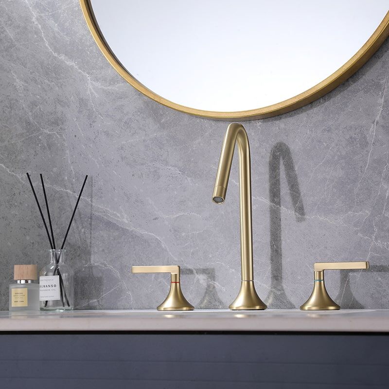 Brushed Gold Bathroom Faucet 2 Handle 3 Hole Brass Sink Faucet Bathroom Basin Water Mixer Taps For Bathroom Brushed Gold Bathroom Faucet 2 Handle 3 Hole Brass Sink Faucet Bathroom Basin Water Mixer Taps For Bathroom 8 Brushed Gold Bathroom Faucet 2 Handle 3 Hole Brass Sink Faucet Bathroom Basin Water Mixer Taps For Bathroom - Image 4