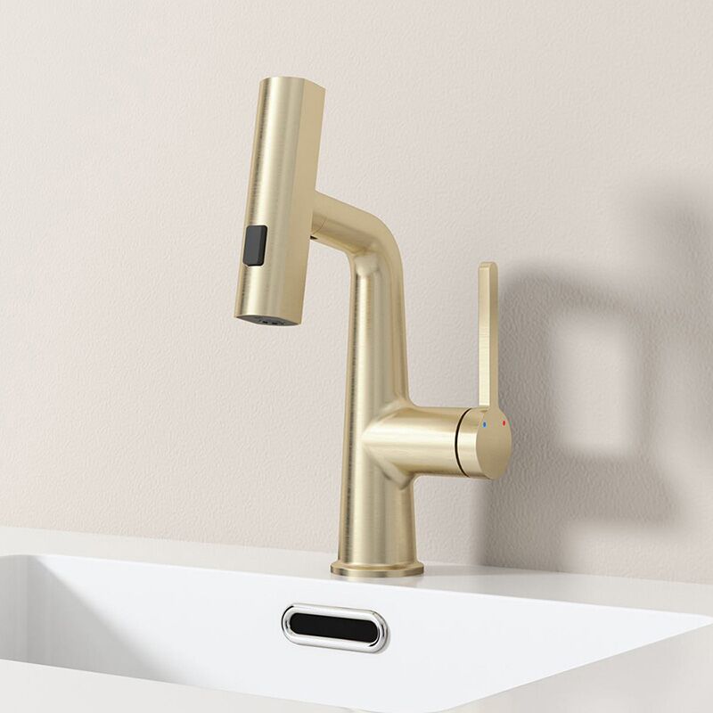 Brushed Gold Brass Waterfall Bathroom Sink Faucets Pull Out Bathroom Sink Faucet with 360° Rotaty Rainfall Rotating Spou Brushed Gold Modern Pull Out Bathroom Sink Faucet with Waterfall Rotating Spout 2 Brushed Gold Brass Waterfall Bathroom Sink Faucets Pull Out Bathroom Sink Faucet with 360° Rotaty Rainfall Rotating Spou - Image 2