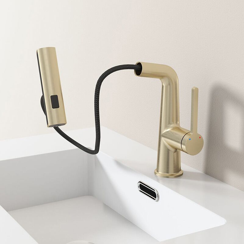 Brushed Gold Brass Waterfall Bathroom Sink Faucets Pull Out Bathroom Sink Faucet with 360° Rotaty Rainfall Rotating Spou Brushed Gold Modern Pull Out Bathroom Sink Faucet with Waterfall Rotating Spout 7 Brushed Gold Brass Waterfall Bathroom Sink Faucets Pull Out Bathroom Sink Faucet with 360° Rotaty Rainfall Rotating Spou - Image 7