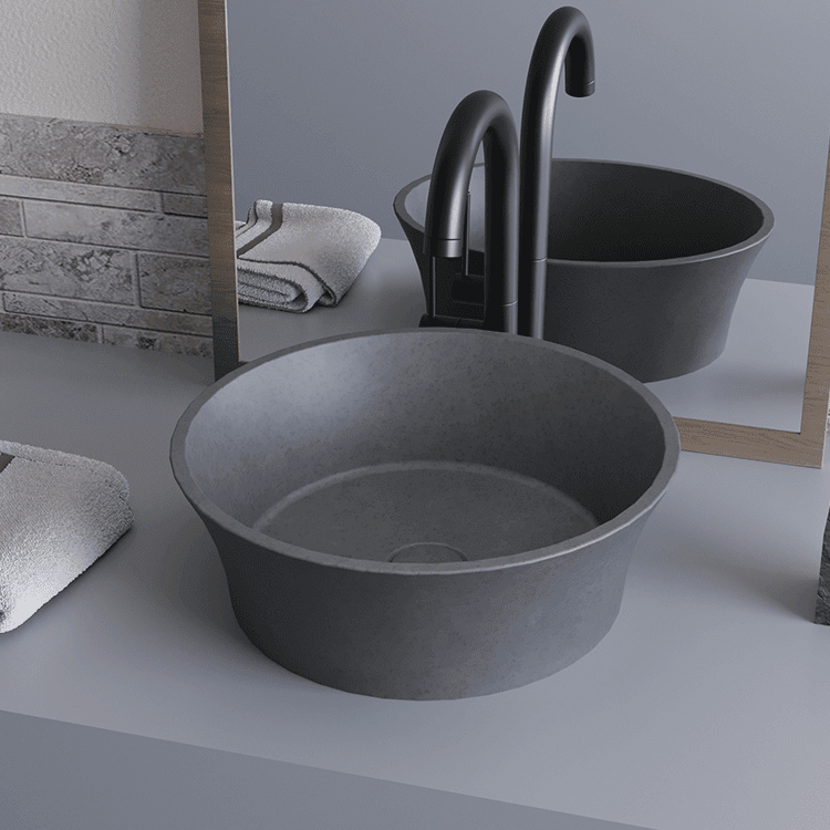 Customized Color High Quality 400mm Round Shape Cement Above Counter Sink Hotel Counter Top Concrete Bathroom Art Basin