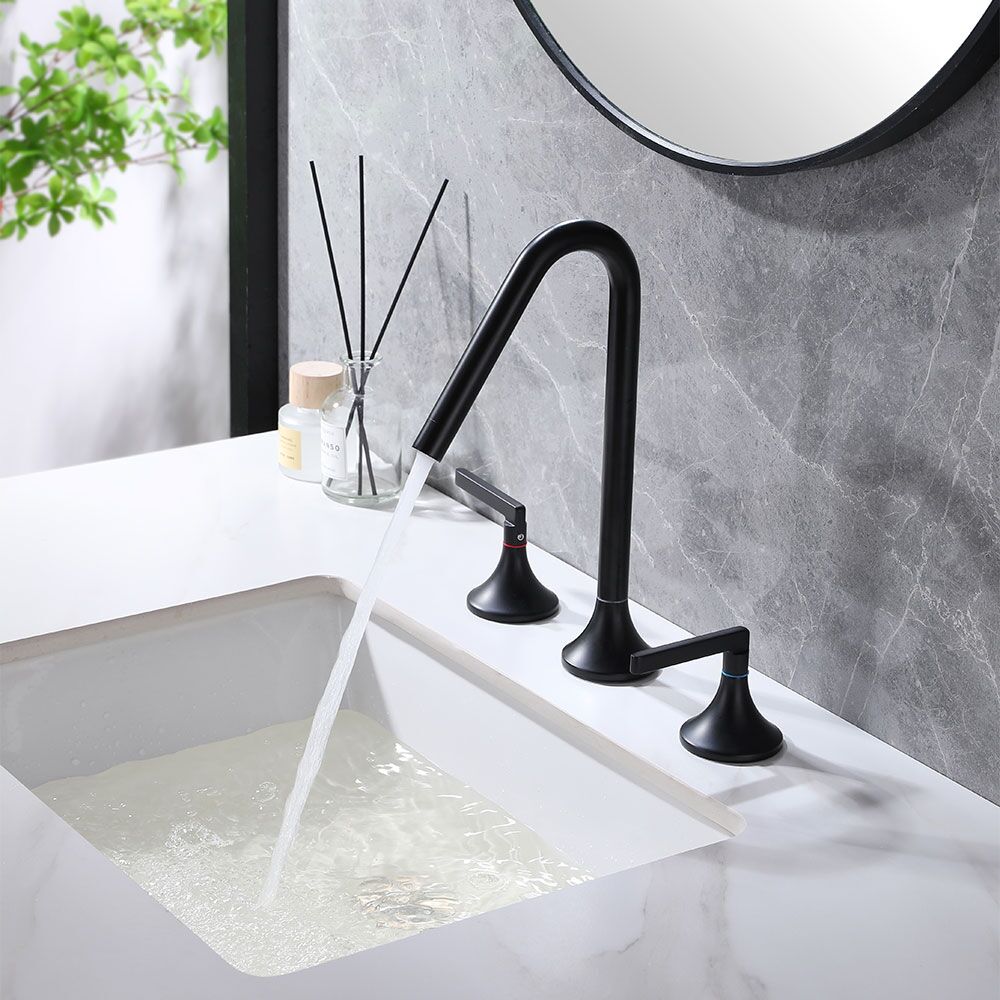 Deck Mounted 3 Hole Faucet Dual Handle Hot Cold Water Basin Sink Mixer Matter Black Finish Brass Bathroom Basin Tap Deck Mounted 3 Hole Faucet Dual Handle Deck Mounted 3 Hole Faucet Dual Handle Hot Cold Water Basin Sink Mixer Matter Black Finish Brass Bathroom Basin Tap