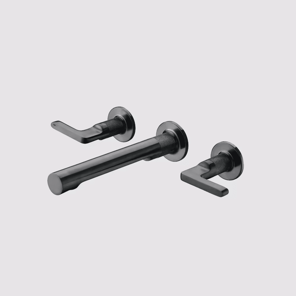 Dual Handle Gun Black Finished Wall Mounted Brass Basin Faucet Dual Handle Gun Black Finished Wall Mounted Dual Handle Gun Black Finished Wall Mounted Brass Basin Faucet