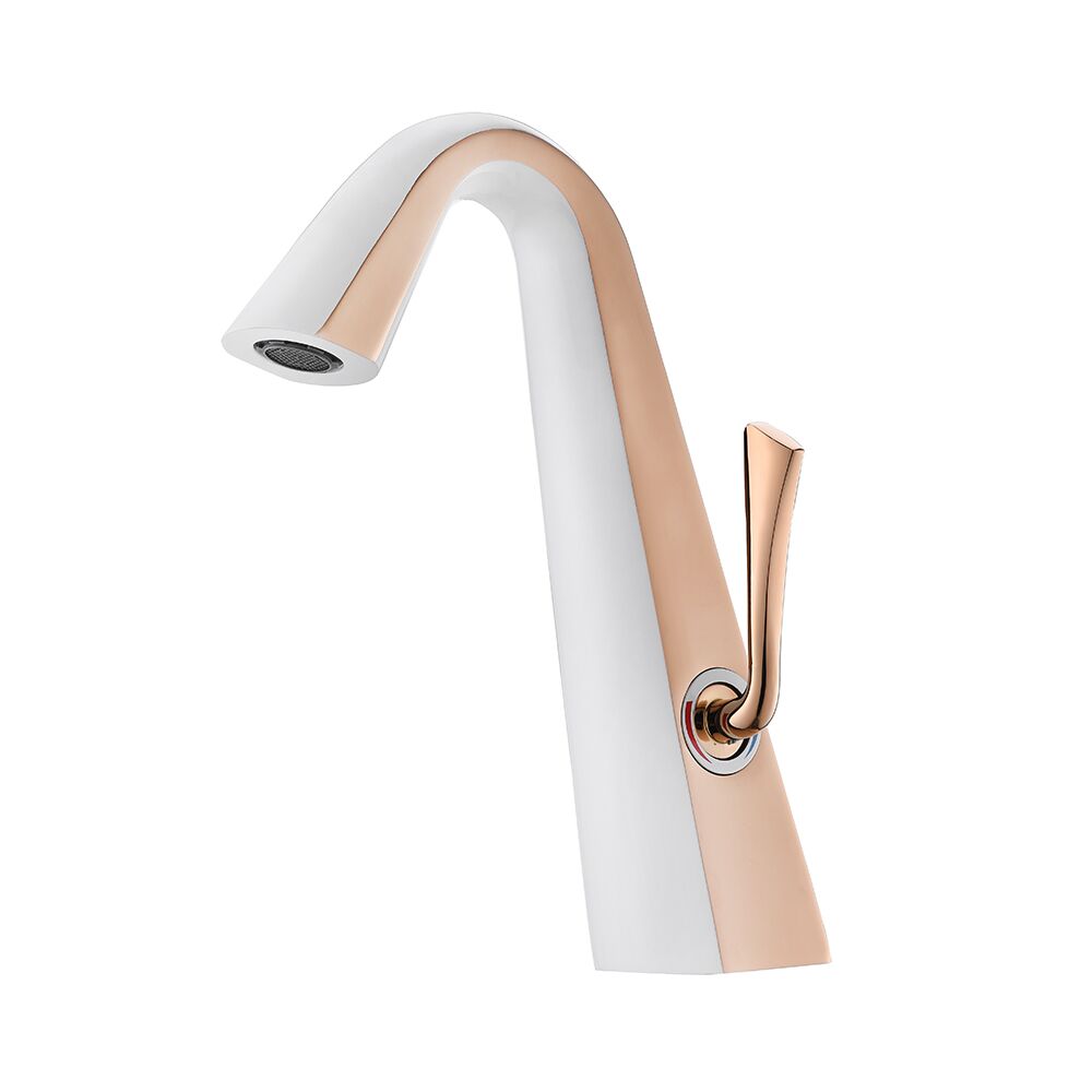 Fancy Wash Faucet Deck Mounted Single Hole Hot Cold Water Bathroom Basin Mixer Rose Gold White Finish Brass Sink Faucet Fancy Wash Faucet Deck Mounted Single Hole Fancy Wash Faucet Deck Mounted Single Hole Hot Cold Water Bathroom Basin Mixer Rose Gold White Finish Brass Sink Faucet
