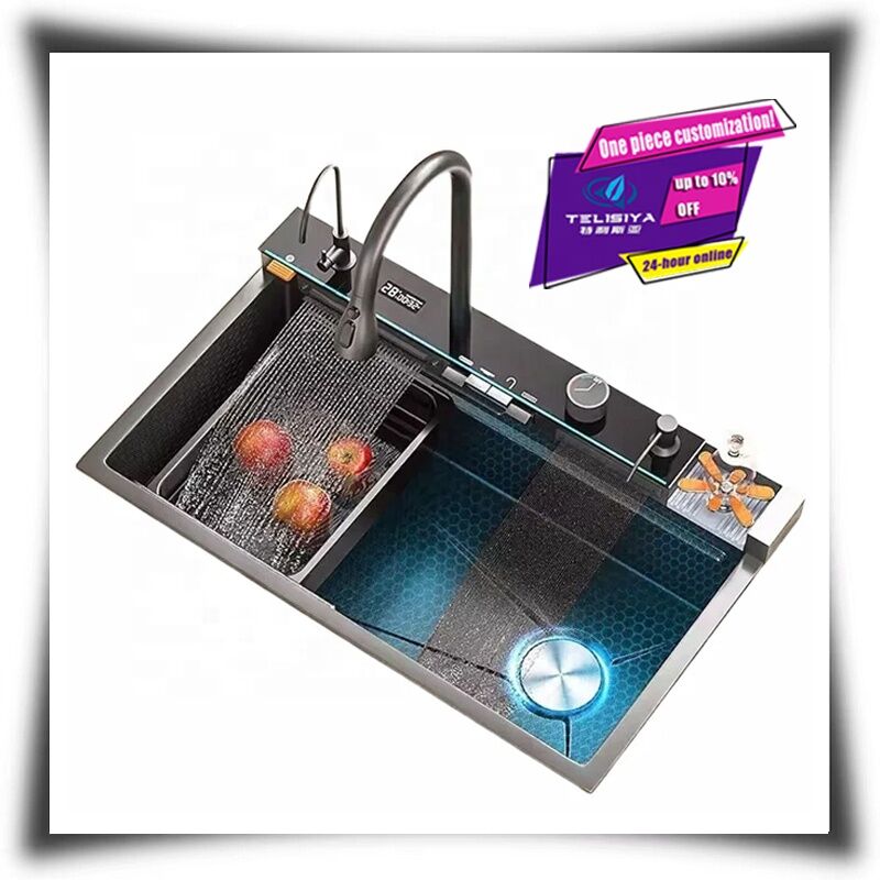 Kitchen Sink with Control Temperature Digital Display Piano Key Faucet Panel for Hotel Fregadero De Cocina Smart Stainless Steel Kitchen Kitchen Sink with Control Temperature Digital Display Piano Key Faucet Panel for Hotel