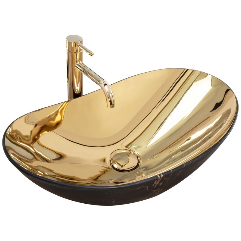 Gold Color Ceramic Basin Low Price Bathroom High Quality Porcelain Table Top Sinks Gold Black Washbasin