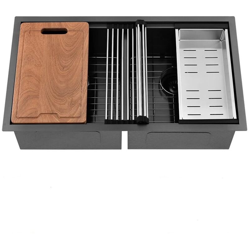 Handmade Modern Black 304 Stainless Steel Undermount Double Bowl Kitchen Sink Handmade Modern Black 304 Stainless Steel Handmade Modern Black 304 Stainless Steel Undermount Double Bowl Kitchen Sink