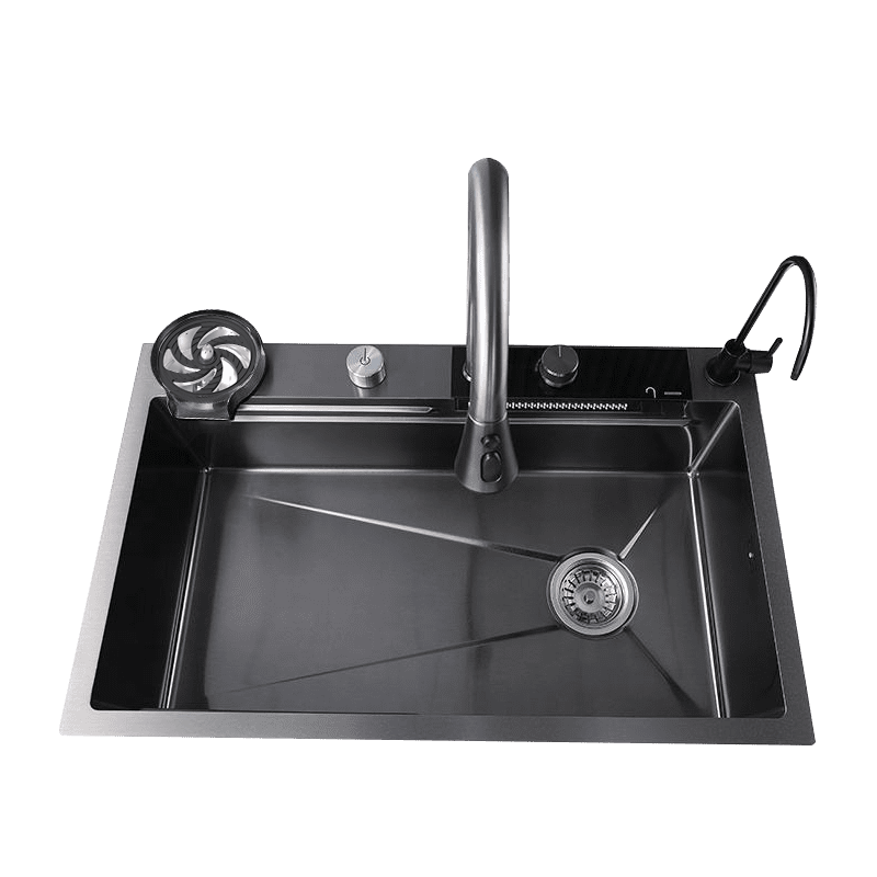High-Tech Single Bowl Stainless Steel Kitchen Sink with Multi-Functional LED Digital Display Faucet Countertop Faucet High Tech Single Bowl Stainless Steel High-Tech Single Bowl Stainless Steel Kitchen Sink with Multi-Functional LED Digital Display Faucet Countertop Faucet