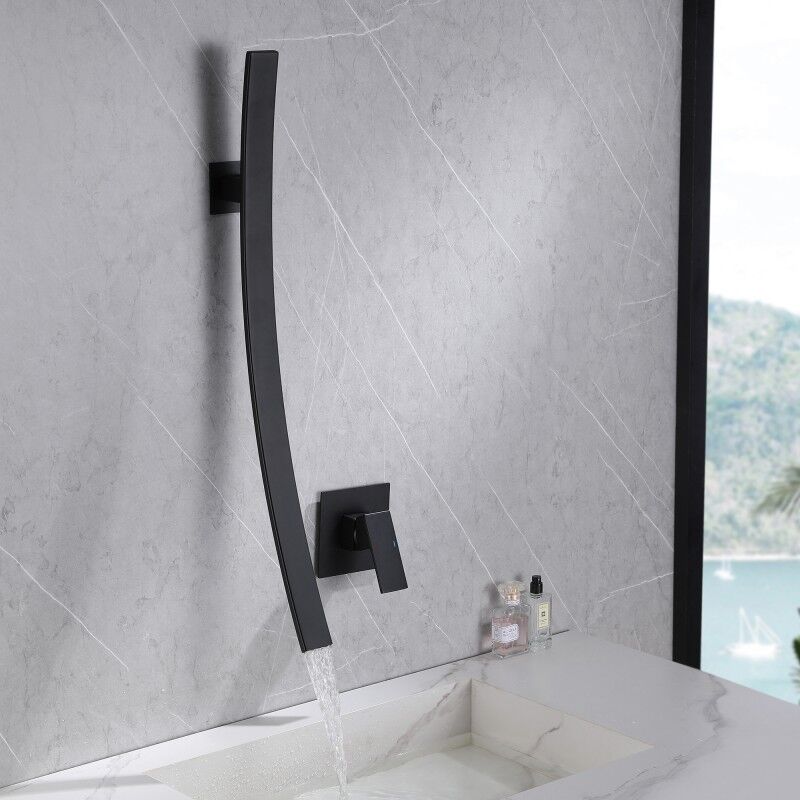Hotel Wash Basin Faucet Matte Black Faucet Tap Waterfall Brass Single Handle Wall Mounted Bathroom Sink Faucet Hotel Wash Basin Faucet Matte Black Faucet Hotel Wash Basin Faucet Matte Black Faucet Tap Waterfall Brass Single Handle Wall Mounted Bathroom Sink Faucet