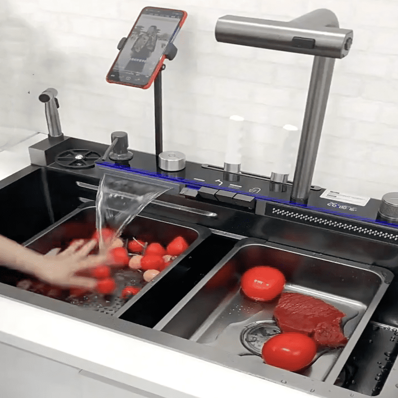 Large Single Bowl Multifunction Sink Anti-Scratch LED Digital Display Waterfall Kitchen Sink With Cellphone Holder Large Single Bowl Multifunction Sink Anti Large Single Bowl Multifunction Sink Anti-Scratch LED Digital Display Waterfall Kitchen Sink With Cellphone Holder