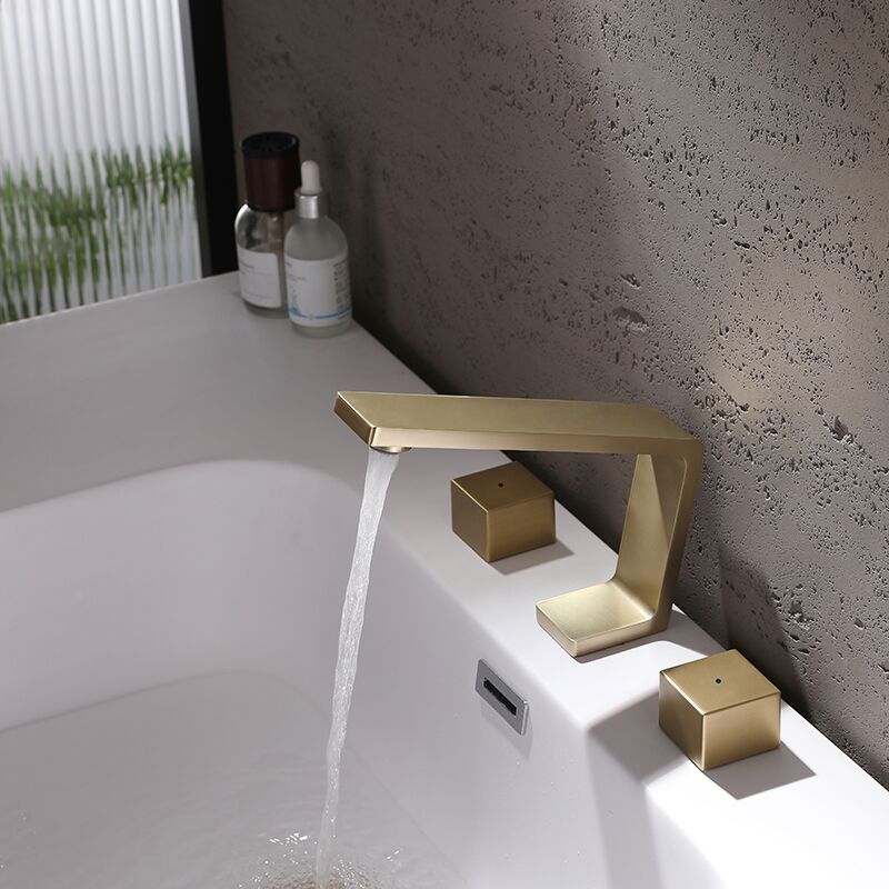 Luxury Brass Basin Faucet Deck Mounted Brushed Gold Vanity Faucet 3 Holes Bathroom Sink Faucet Luxury Brass Basin Faucet Deck Mounted Brushed Luxury Brass Basin Faucet Deck Mounted Brushed Gold Vanity Faucet 3 Holes Bathroom Sink Faucet