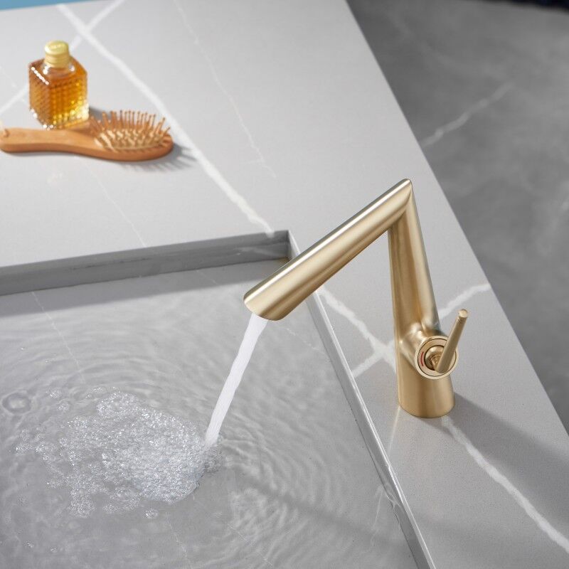 Luxury Wash Basin Faucet Brushed Gold Single Hole Water Tap Copper Bathroom Sink Faucet Luxury Wash Basin Faucet Brushed Gold Single Luxury Wash Basin Faucet Brushed Gold Single Hole Water Tap Copper Bathroom Sink Faucet