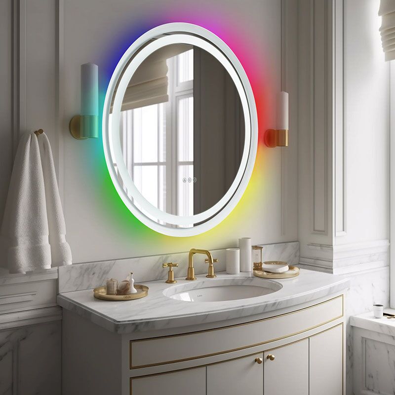 Round Customized Size Frameless Shower Room Color Lightn Led Bathroom Mirror