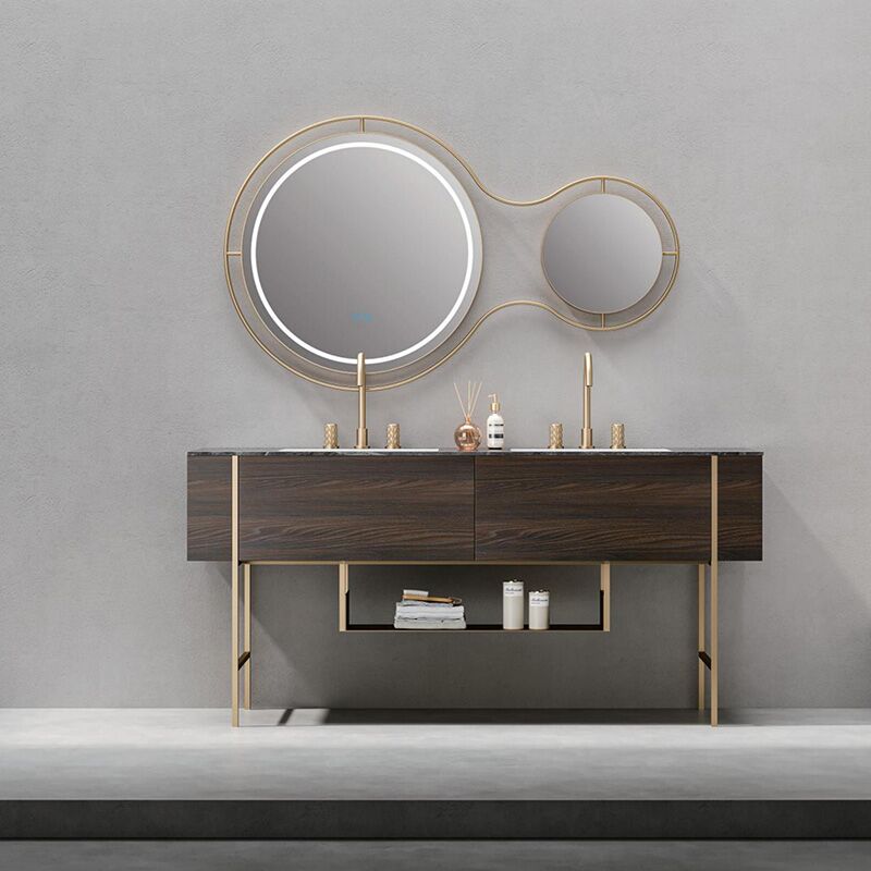 Luxury Metal Stainless Steel Bath Vanity With LED Mirror for Villas hotel vanity with mirror MP RM2611 Luxury Metal Stainless Steel Bath Vanity With LED Mirror for Villas hotel vanity with mirror Luxury Metal Stainless Steel Bath Vanity With LED Mirror for Villas hotel vanity with mirror