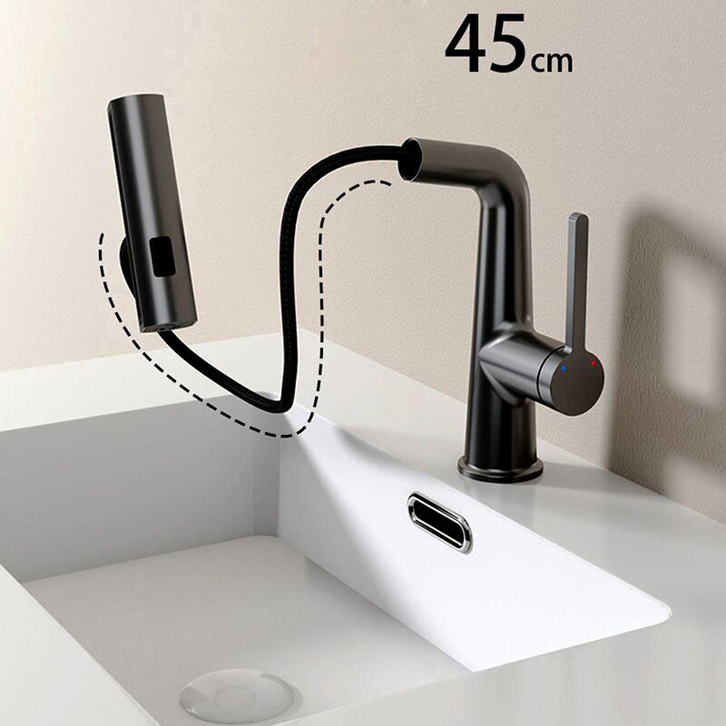 Modern Pull Out Bathroom Sink Faucet Matte Black Waterfall Bathroom Sink Faucet with 360° Rotaty Rainfall Rotating Spou Matte Black Modern Pull Out Bathroom Sink Faucet with Waterfall Rotating Spout 5 Modern Pull Out Bathroom Sink Faucet Matte Black Waterfall Bathroom Sink Faucet with 360° Rotaty Rainfall Rotating Spou - Image 4