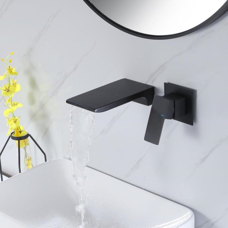 Matte Black Vanity Faucet Waterfall Single Handle Wash Basin Faucet Brass Hot Cold Water Mixer Bathroom Tap Matte Black Vanity Faucet Waterfall Single Handle Matte Black Vanity Faucet Waterfall Single Handle Wash Basin Faucet Brass Hot Cold Water Mixer Bathroom Tap