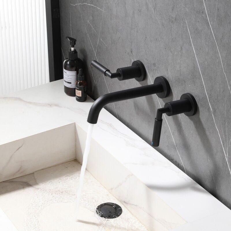 Modern Brass Basin Faucet Wall Mounted Matte Black Vanity Faucet 3 Holes Bathroom Sink Faucet with Pop up Drainer Modern Brass Basin Faucet Wall Mounted Matte Modern Brass Basin Faucet Wall Mounted Matte Black Vanity Faucet 3 Holes Bathroom Sink Faucet with Pop up Drainer