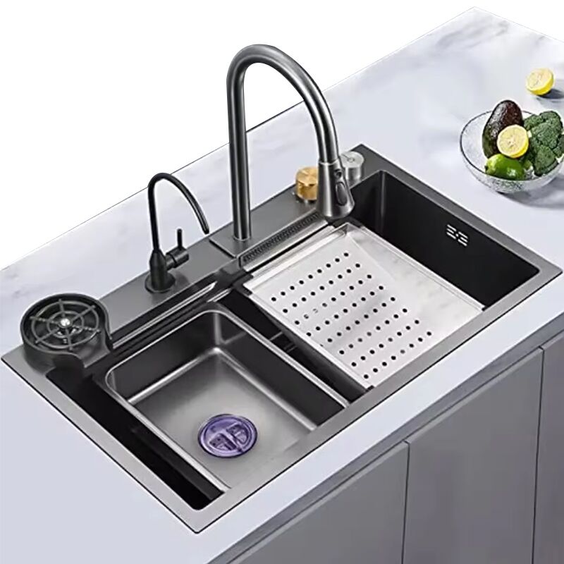 Modern Fashion Sus304 Waterfall Multifunction Smart Stainless Steel Sink Glass Rinser Kitchen Sinks Modern Fashion Sus304 Waterfall Multifunction Smart Stainless Modern Fashion Sus304 Waterfall Multifunction Smart Stainless Steel Sink Glass Rinser Kitchen Sinks