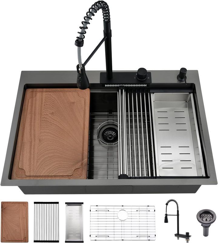 Modern Multifunction Black Waterfall Faucet Drop in Kitchen Sink Workstation Topmount Stainless Steel Single Bowl Kitchen Sink Modern Multifunction Black Waterfall Faucet Drop Modern Multifunction Black Waterfall Faucet Drop in Kitchen Sink Workstation Topmount Stainless Steel Single Bowl Kitchen Sink